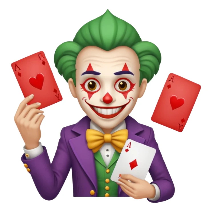 bunch of cards with a crazy jolly joker sticker