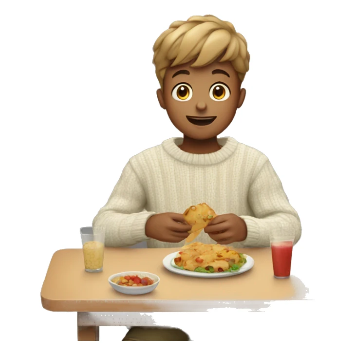boy enjoying food in sweater clear sticker