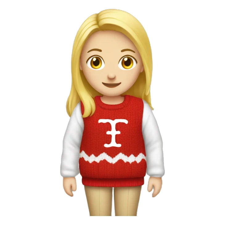 Blond girl with a red sweater that says IHM on it sticker