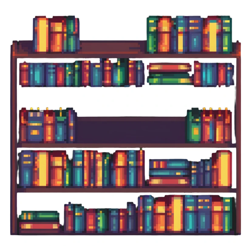pixel art bookshelf with colorful books in a row sticker