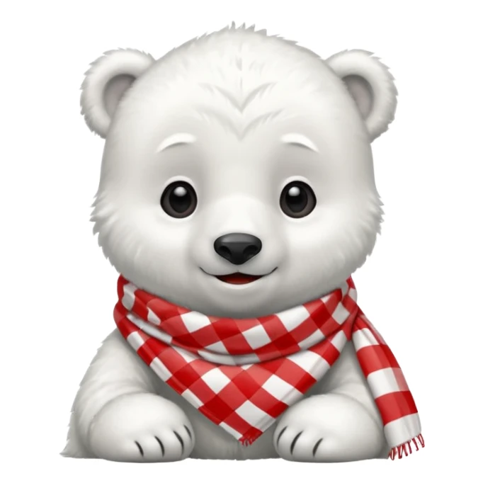 baby Polar Bear, smiling, wearing red Checkered Triangle scarf sticker