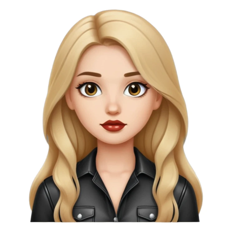 pretty girl long hair makeup with black leather shirt sticker