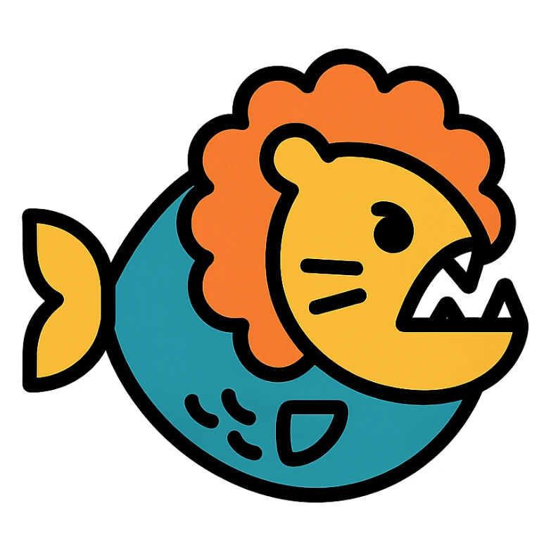 piranha with lion mane and whiskers, bold look sticker