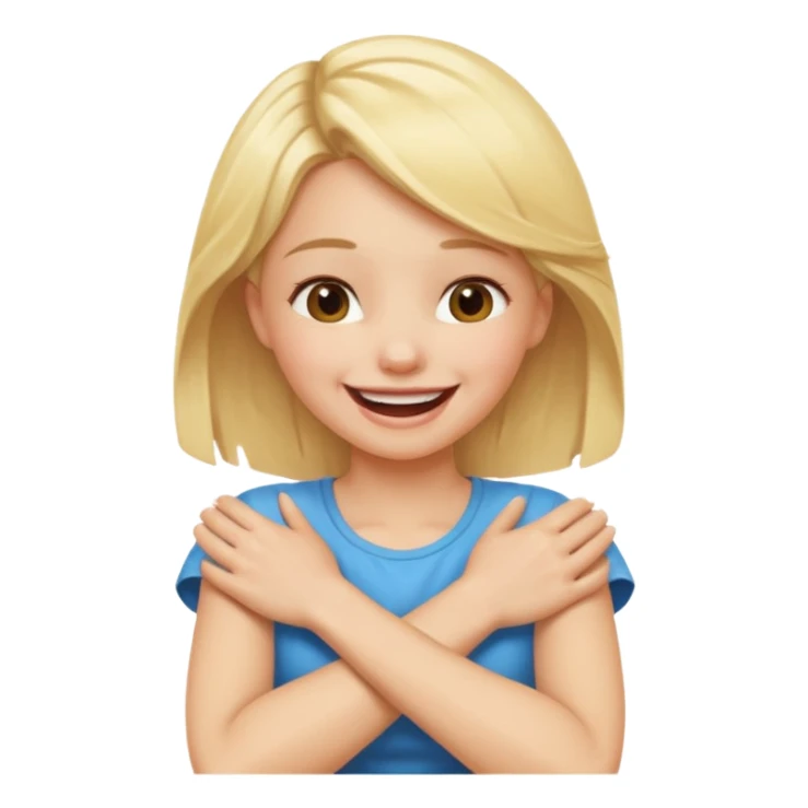 blonde girl with arms crossed holding neck laughing sticker