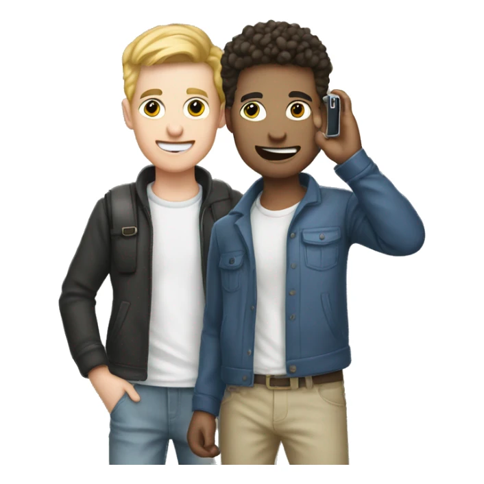 "Two male students taking photos with a cell phone.white skin sticker