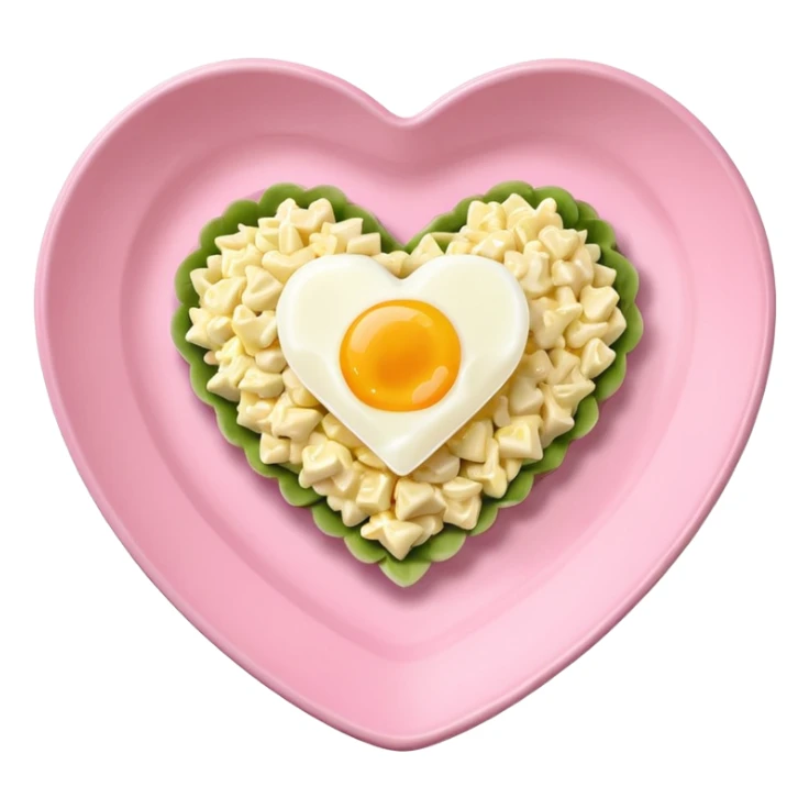 egg salad in a light pink heart shaped plate sticker