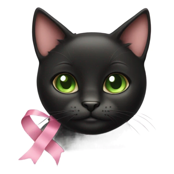 little black cat with brown spots and green eyes with pink ribbon sticker
