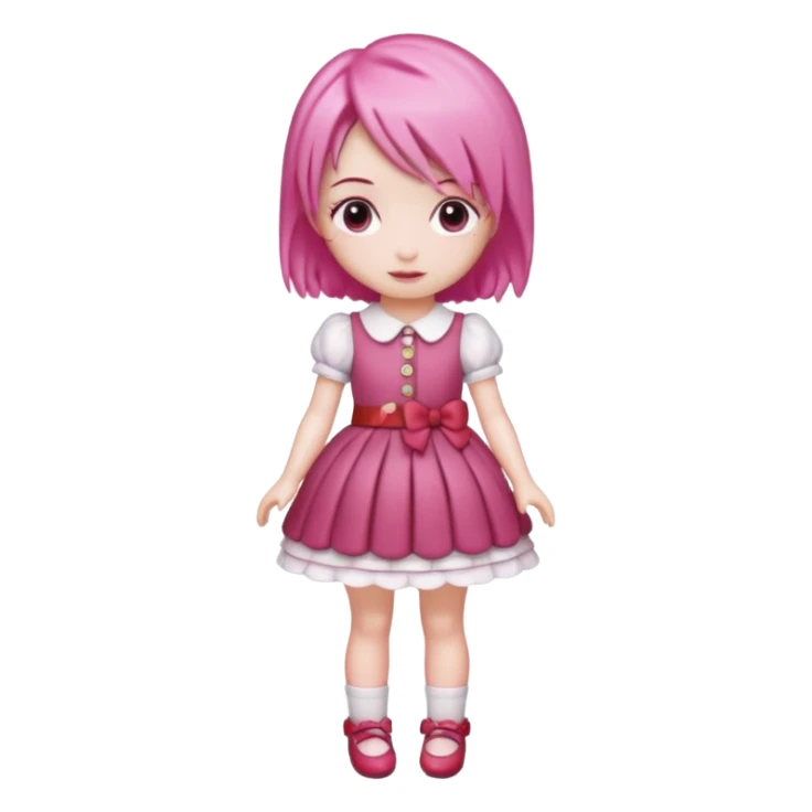 Isolated detaile illustration incredibly raspberry torte doll figurine full body with pink hair and a raspberry barrette sticker