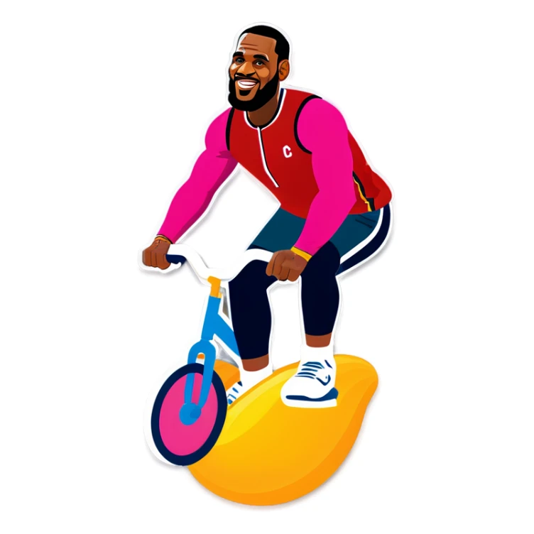 lebron james riding a bike on a big egg plant sticker