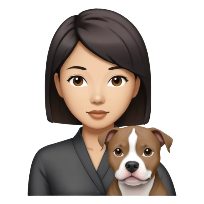 asian lady with shoulder length  haircut and a black and white Pitbull sticker