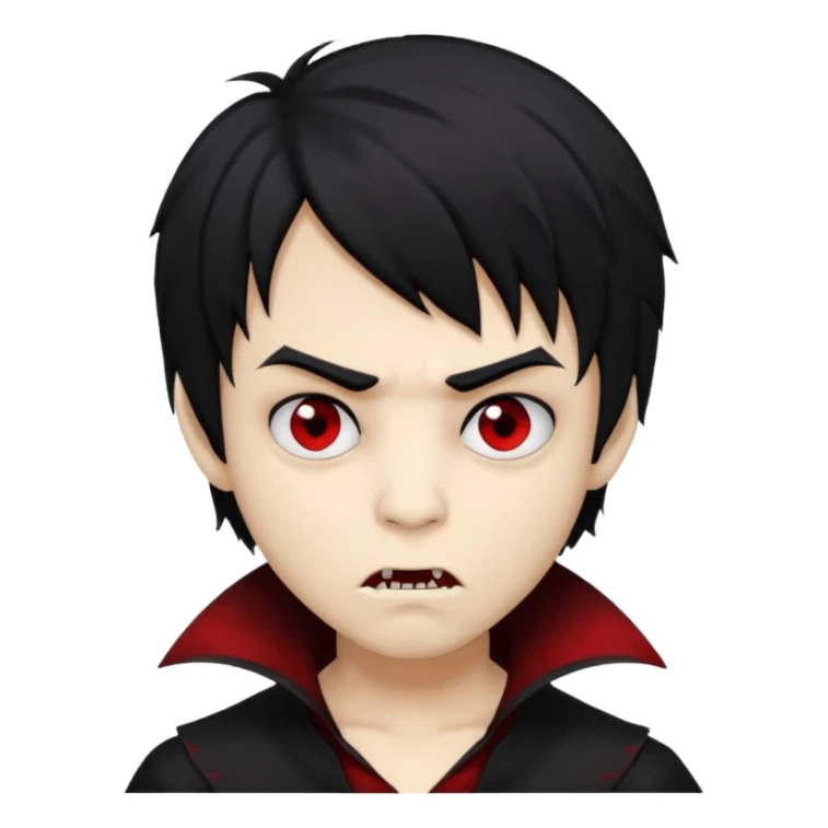 Boy, vampire, black hair, medium long, emo, shaggy, dark, spooky, creepy expression sticker