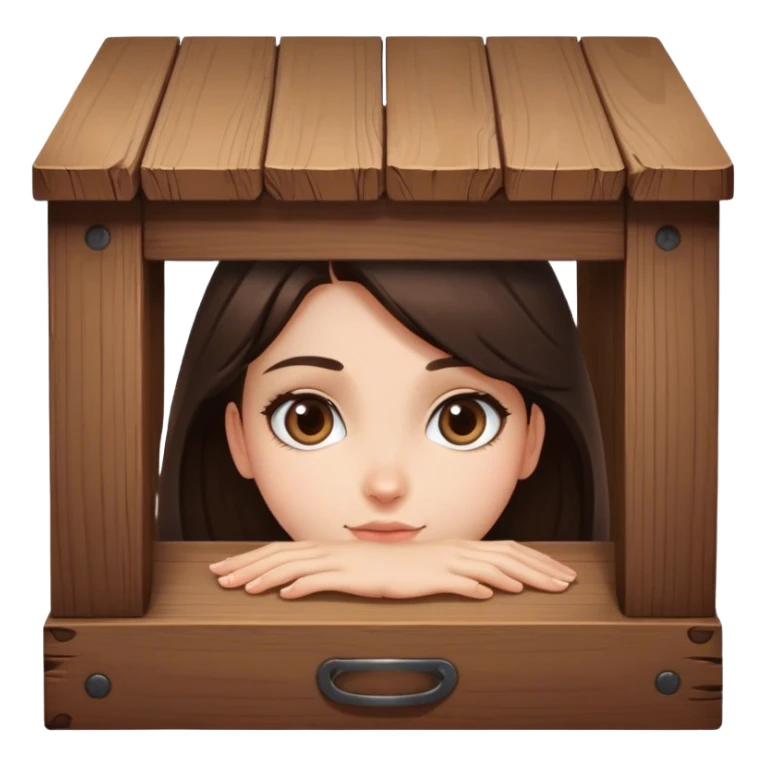  A brunette girl peering up from behind a table face view  sticker