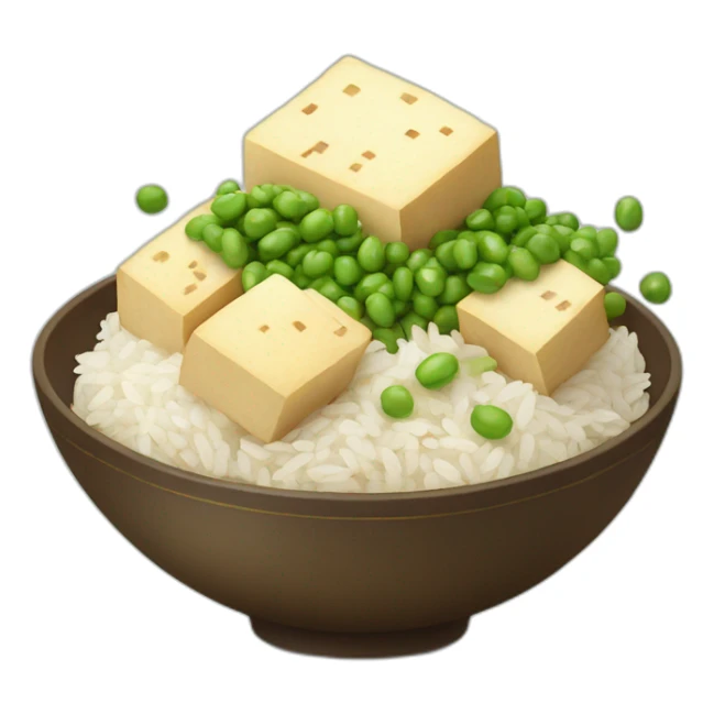 rice, peas and sliced tofu in a bowl sticker