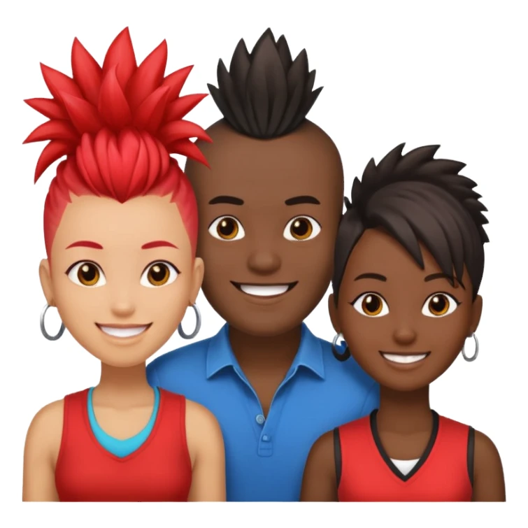 Black man with mohawk with two women one black one Chinese  sticker