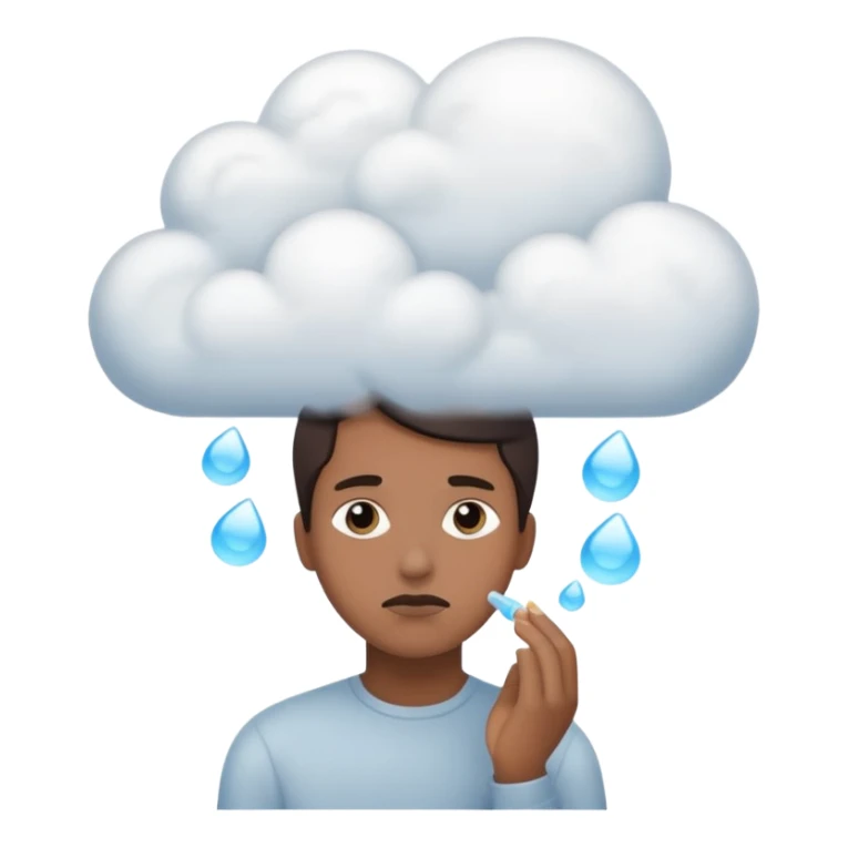 the items in the clound dont u underst<nd so it looks like hes thinking about that  sticker