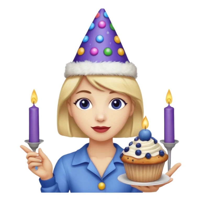 Blueberry Muffin celebrating birthday. Make sure it actually looks like a muffin with candles. Somebody holding it with party hat  sticker