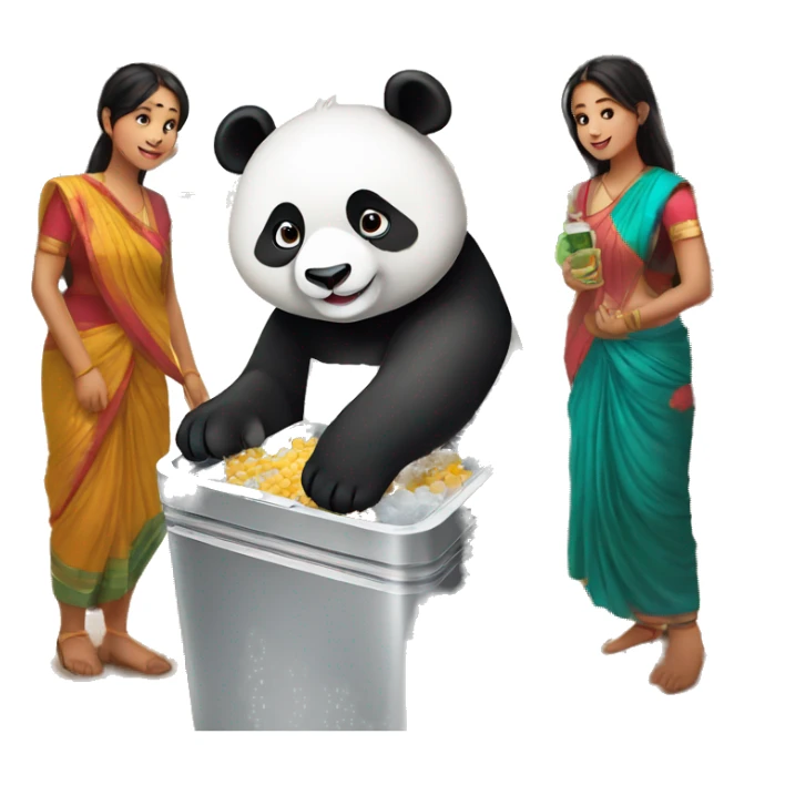 Cute panda standing in india while having air from a cooler in a crowded village of india sticker