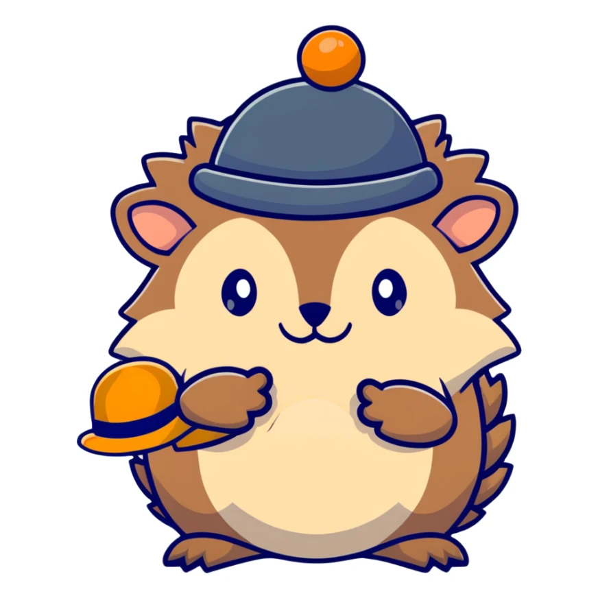 A hedgehog holding a hat in its hand sticker