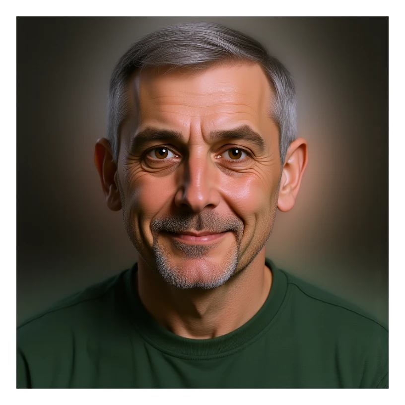 Make Carl from Sling Blade look more realistic with a photorealistic face, keep transparent background. sticker