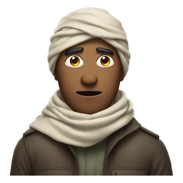 A man with a scarf covered his forehead and only his eyes are visible and in a angry expression sticker