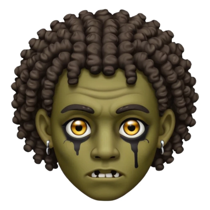 Zumbi man with curly hair, black eye, studded earrings on both ears sticker