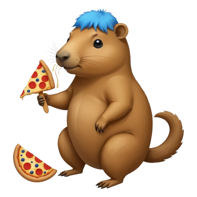 my capybara has got long legs. it has got blue fur. it's eating pizza sticker