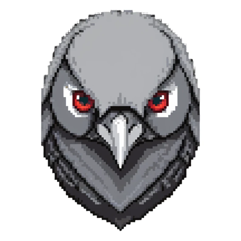 detailed gray crow head, reddened cheeks, big white eyes with determined look, short pointed beak sticker