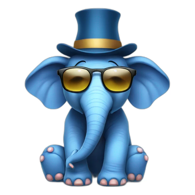blue elephant wearing glasses and hat sticker