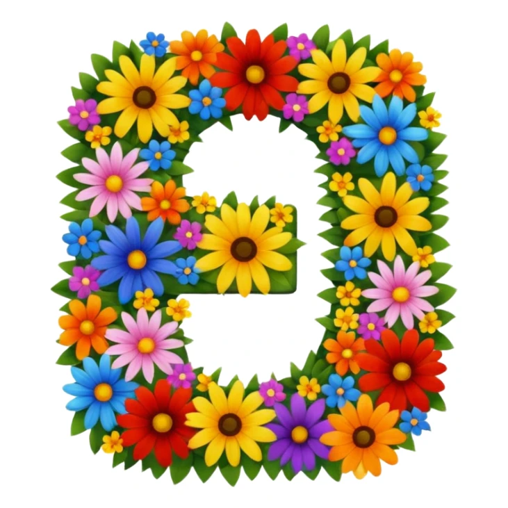 clear number 7 almost hidden beneath a dense layer of assorted flowers sticker