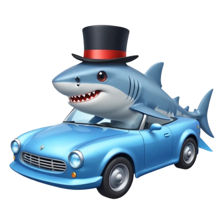 Shark with a top hat and a car in the water sticker