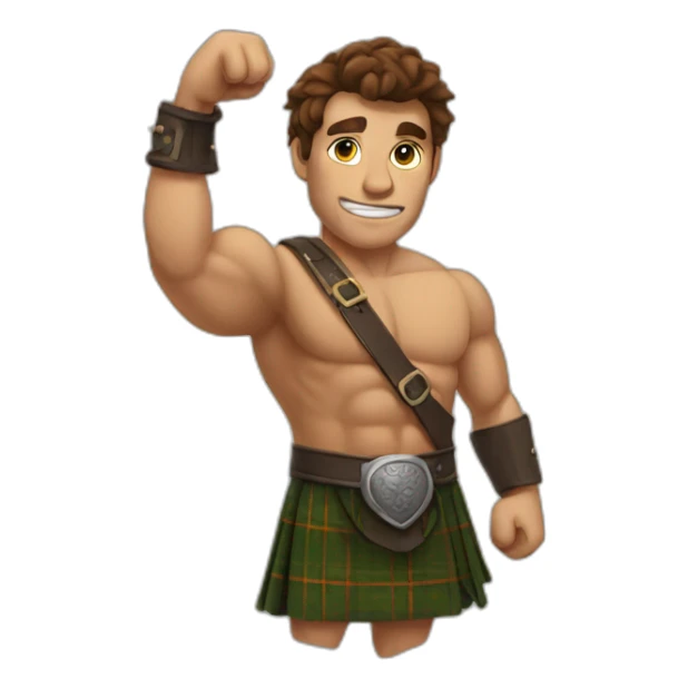 monty starts fires wearing a kilt flexing bicep brown hair sticker