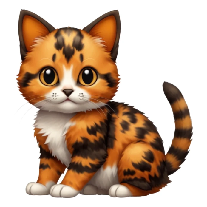 A high-resolution photo-realistic digital illustration of a tortoiseshell kitten, chest upward sticker
