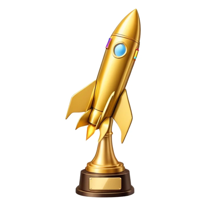 golden rocket award trophy, shiny gold metallic sticker
