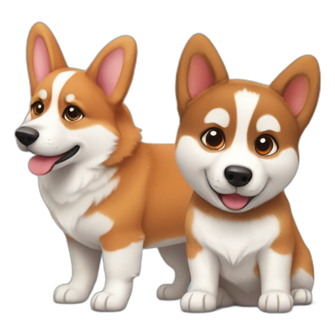 a red corgi puppy next to a husky puppy sticker