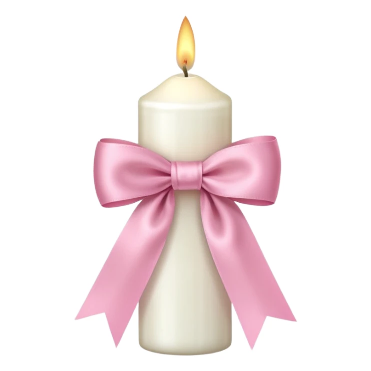 white candle with pink pastel ribbon sticker