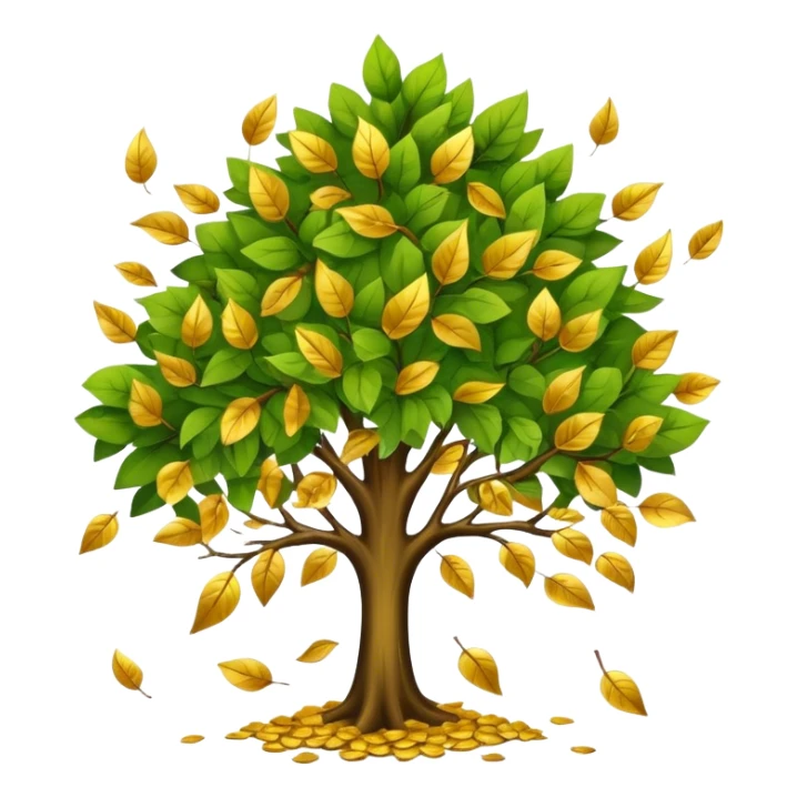 tree releasing old leaves and growing gold leaves sticker