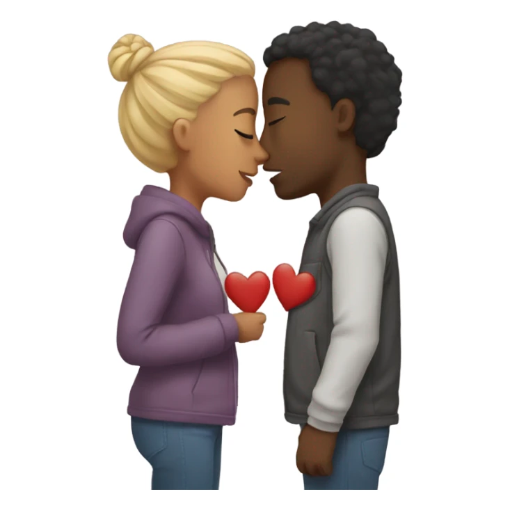 Interracial couple kissing with hearts  sticker