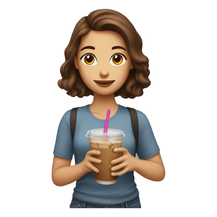 A girl with brown hair drinks iced coffee  sticker