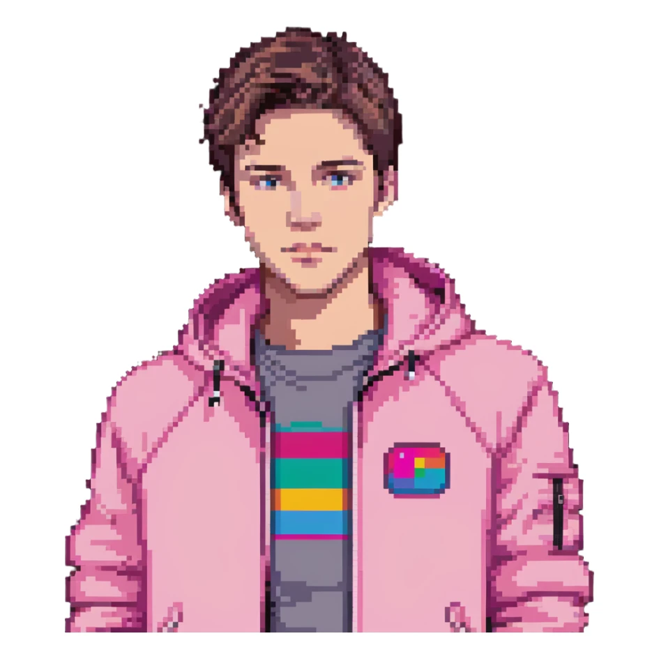 Garett Garrison from Minecraft movie wearing a pink jacket sticker