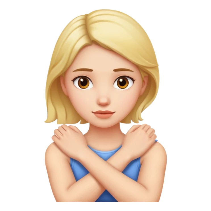 girl with arms crossed holding her neck sticker