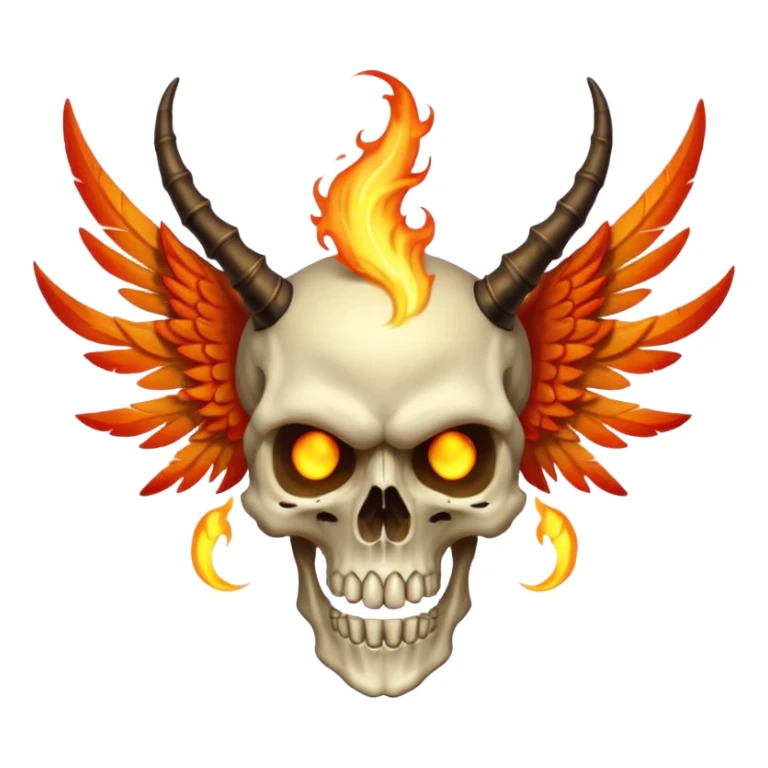 Skeletal skull-faced feathery fiery winged horned creature  sticker
