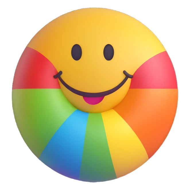 3D smiley emoji, round shape, lucky rainbow, lucky face sticker