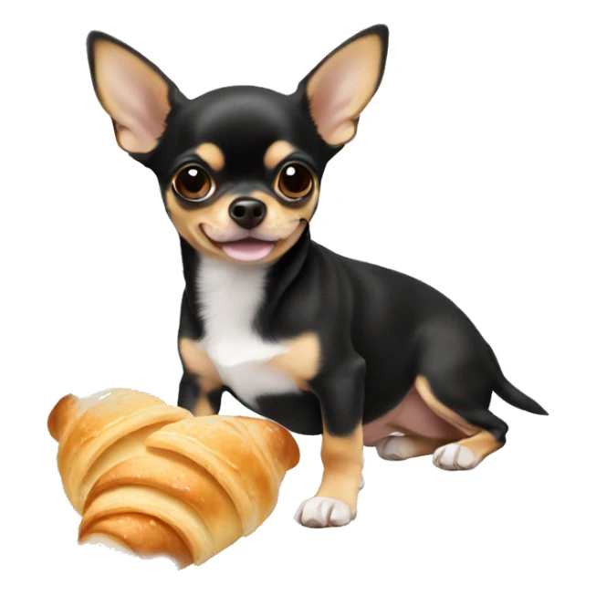 black and tan chihuahua puppy eating a croissant  sticker