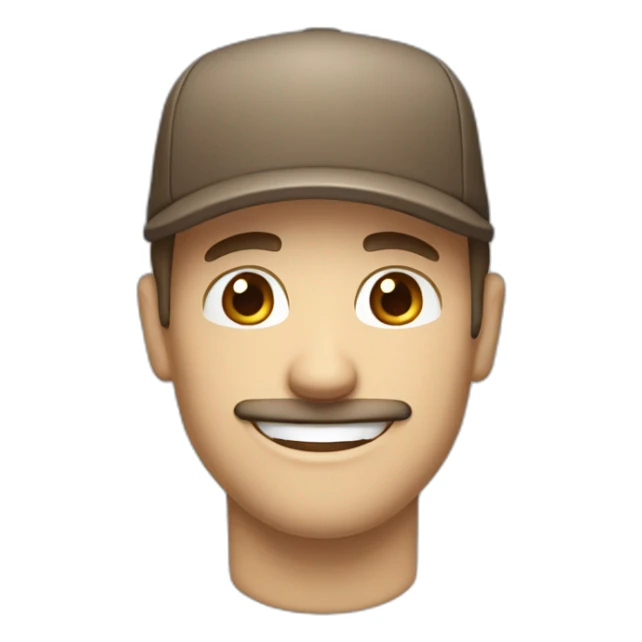 White Men in a cap with brown hair with big smile blue eyes and mustache  sticker