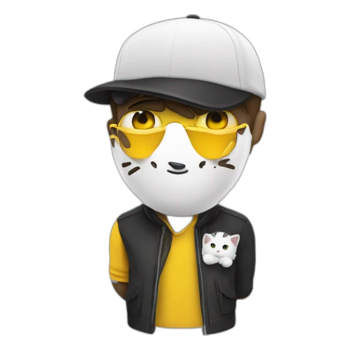 hombre piel blanca y gorra con dos gatos negro y amarillo sticker