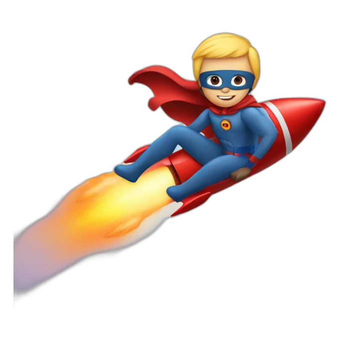 person dressed with a superhero cape is riding on a rocket sticker