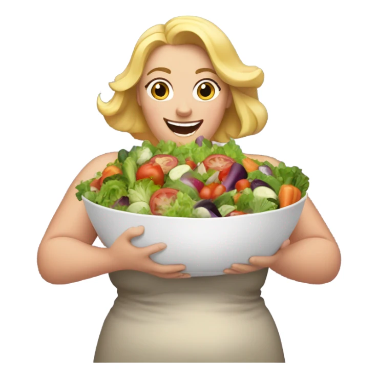 overweight blondie woman exciting with a salad sticker