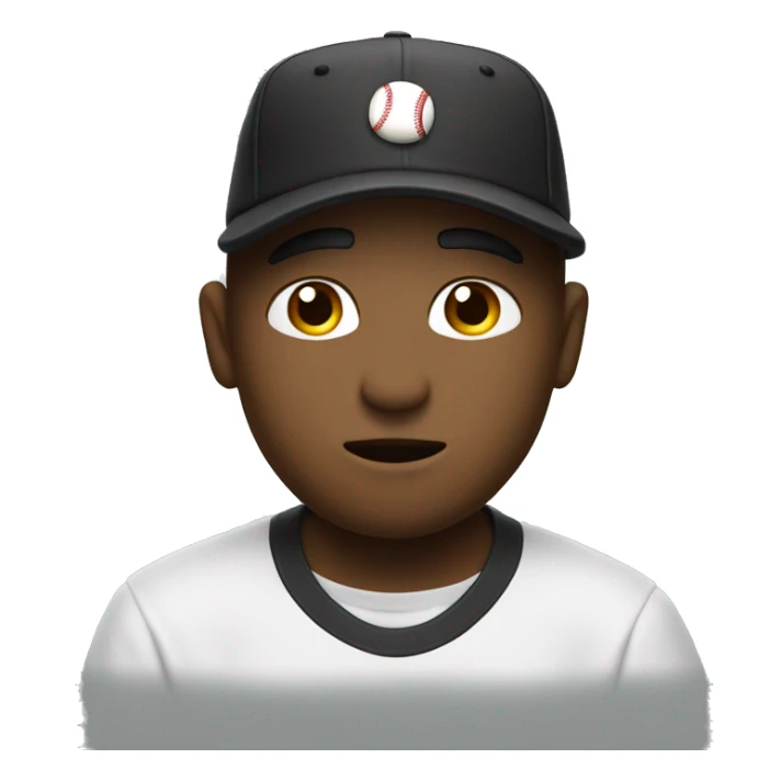 Thinking emoji 🤔 with a hat, a baseball hat, doing 👉🏻 with one hand. The emoji must be black sticker