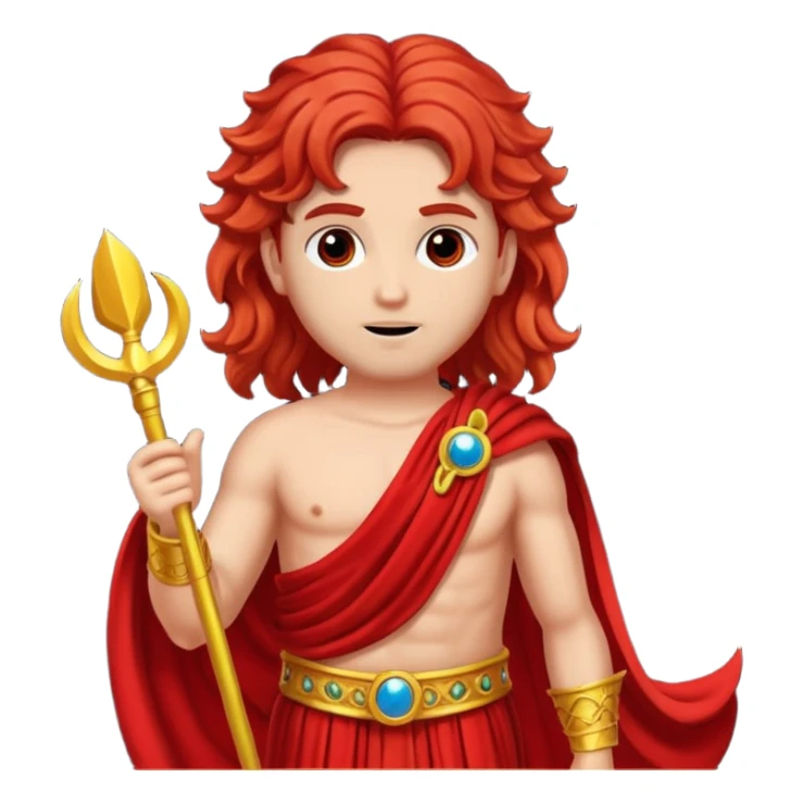 Mars from Roman Deities with long red wavy hair, red sequin toga sticker