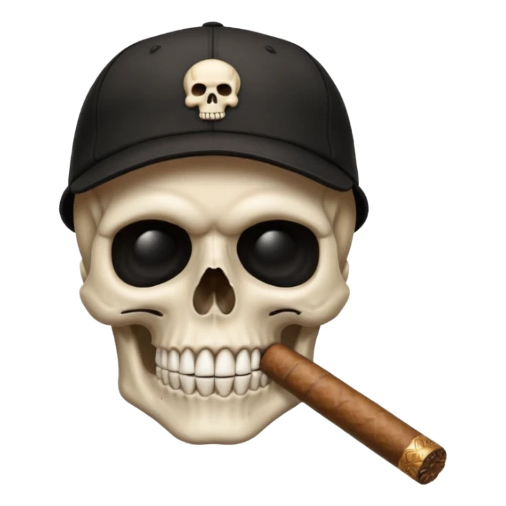Skull head with a black baseball cap with a cigar in his mouth sticker